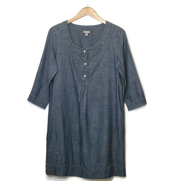 J Jill Linen Blend Chambray Blue Scoop Neck Midi Dress Relaxed Fit Casual Size S - Picture 12 of 12